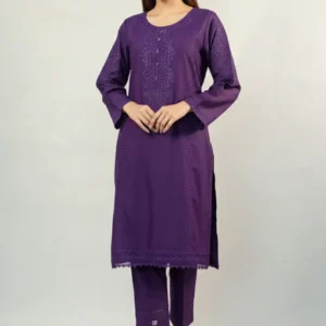 2 Piece Embroidered Purple Co-ord Set